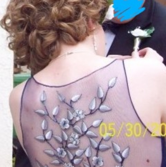 Vintage Navy & White Embroidered Evening Gown Size S: Prom / Homecoming / Gala - Picture 3 of 15